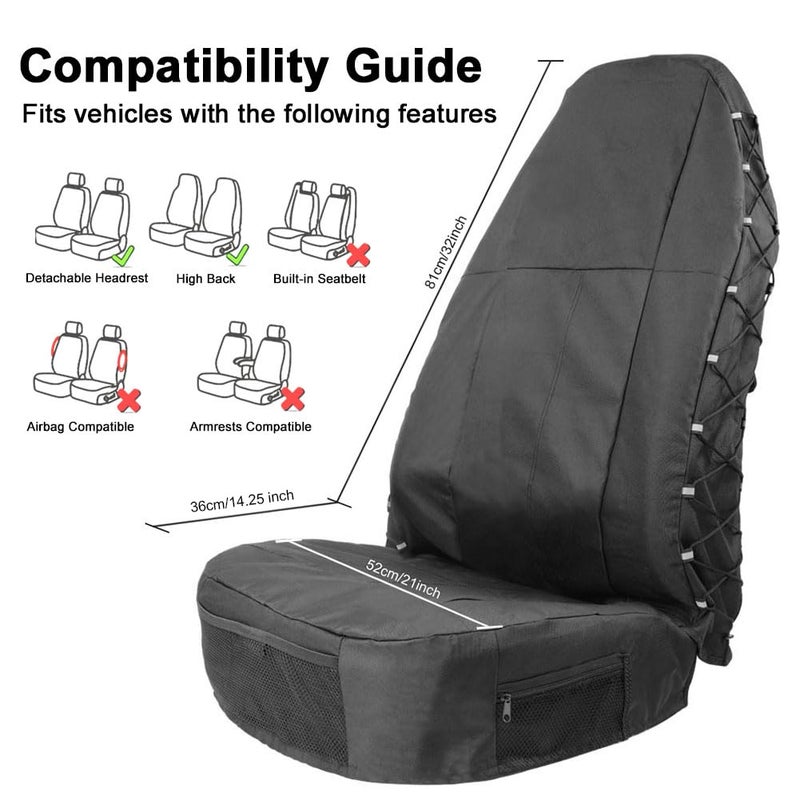 TIROL Waterproof Front Seat Covers High Back Seat Cover Bucket Seat Covers with Multi-Pockets for Semi Truck Cars Van SUV Pickup (Pack of 2) - Image 4